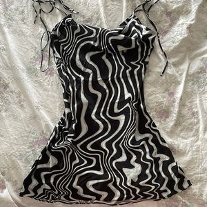 Zara black and white cowl satin slip dress